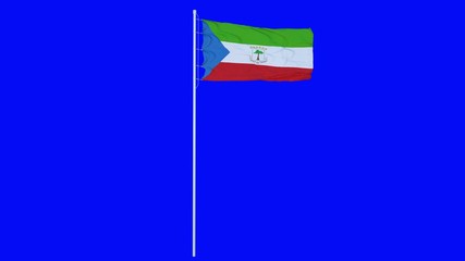 Equatorial Guinea Flag Waving on wind on blue screen or chroma key background. 3d rendering