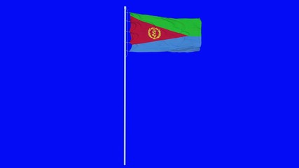 Eritrea Flag Waving on wind on blue screen or chroma key background. 3d rendering