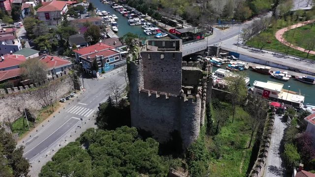 Anadolu Castle Aerial Drone View at Covid-19 Isolation Days