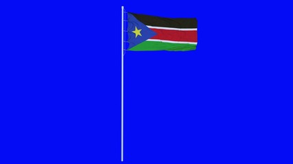 South Sudan Flag Waving on wind on blue screen or chroma key background. 3d rendering