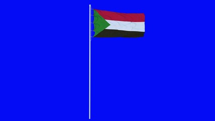 Sudan Flag Waving on wind on blue screen or chroma key background. 3d rendering
