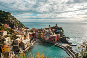 View of Vernazza, iconic old village of Cinque Terre National Park in Liguria, Italy