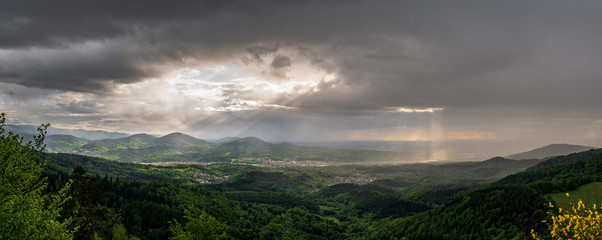 View into the Murgtal in the norhern black forest during a rain shower