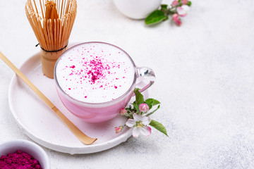 Pink matcha latte with milk