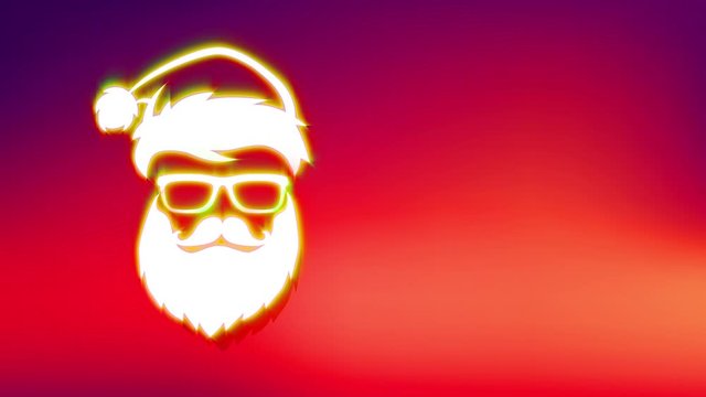relaxed merry xmas design made with face silhouette of bearded hipster santa claus wear sunglasses and handlebar mustache over summer coloured scene