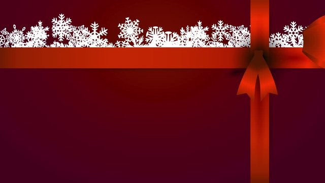 christmas giving with depth red wrapping cardboard and bow tied distant and wide with white snowflakes graphical put in a row