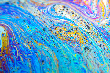 Close up soap bubble background. Psychedelic abstract background Marble color effect