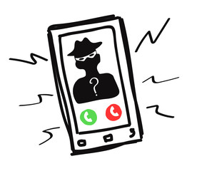 Mobile phone on a white background. Scammer's call. Vector illustration.