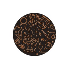 Islamic line icons circular shaped. Ramadan Kareem icons symbols in circle pattern. Modern vector illustration of Islamic icons for web page template, print media, banner, background, poster, flyer.