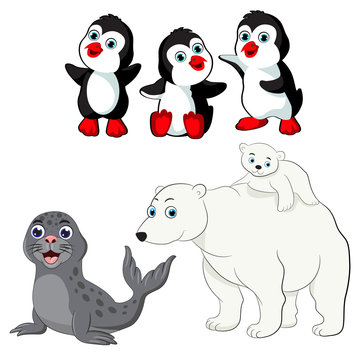 Set of hand-drawn arctic animals on a white background