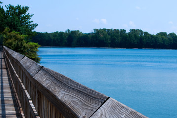wooden bridge over lake