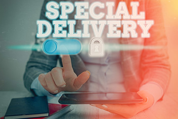 Conceptual hand writing showing Special Delivery. Concept meaning getting products or service directly to your home any place
