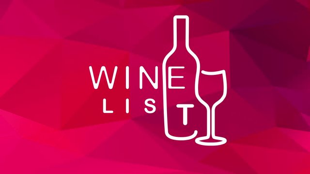 wine list menu design written with elegant typography mixed with bottle and glass graphics over abstract background made with 3d polygon forms