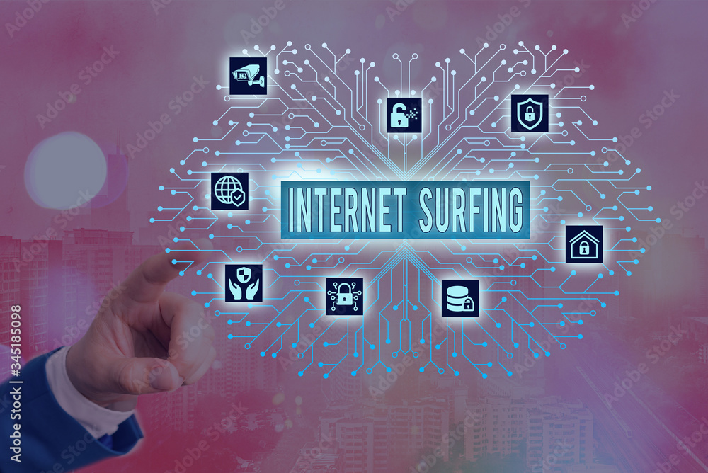Poster word writing text internet surfing. business photo showcasing browsing hundred of websites using any