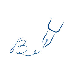 Pen icon, signature in the style of brush strokes. Signature in the form of the letter B