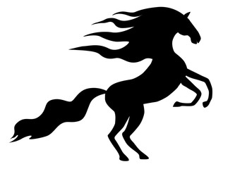Obraz na płótnie Canvas Black silhouette of a wild prancing horse.