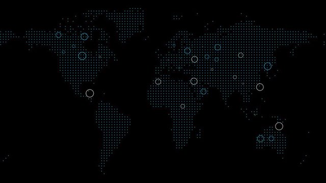 PNG Alpha.Global connection world map with pointers.Growing circle pointers indicates activity in different countries.