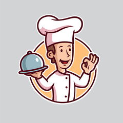 Chef retro style mascot cartoon logo, vector illustration, business card template