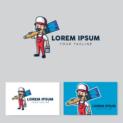 Painter retro style mascot cartoon logo, vector illustration, business card template
