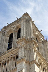 Front part of cathedral Notre Dame de Paris in 2019