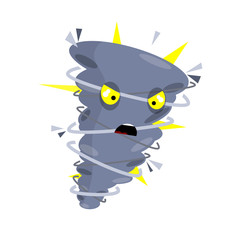 Tornadoes and strong winds. Storm bad weather. hurricane with lightning. whirlwind with face. dangerous situation. Natural disaster