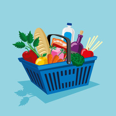 shopping basket with vegetables and fruits supplies