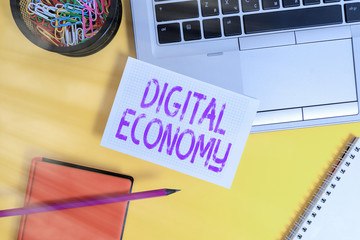 Text sign showing Digital Economy. Business photo showcasing worldwide network of economic...