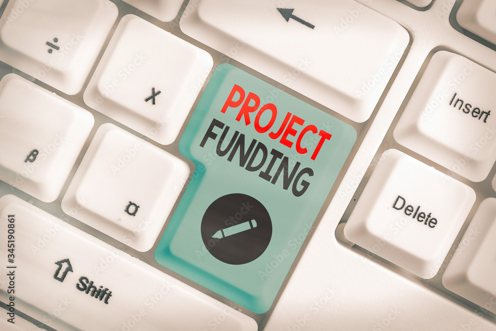 Poster text sign showing project funding. business photo text paying for start up in order make it bigger a