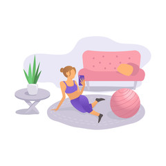 Woman Character Design, Exercise at home with Plates Ball and Making Selfy