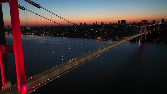 15 Temmuz Sehitler Koprusu Sunset Aerial Drone View at Covid-19 Isolation Days