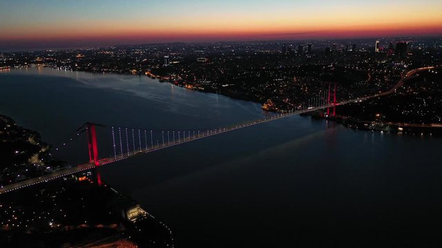 15 Temmuz Sehitler Koprusu Sunset Aerial Drone View at Covid-19 Isolation Days