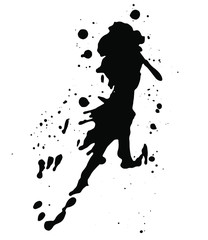 The spot is in the form of a girl who is running. A dynamic spot that resembles a running person. It can be involved in psychology, abstraction, design, postcard. Vector dirt stock  illustration,