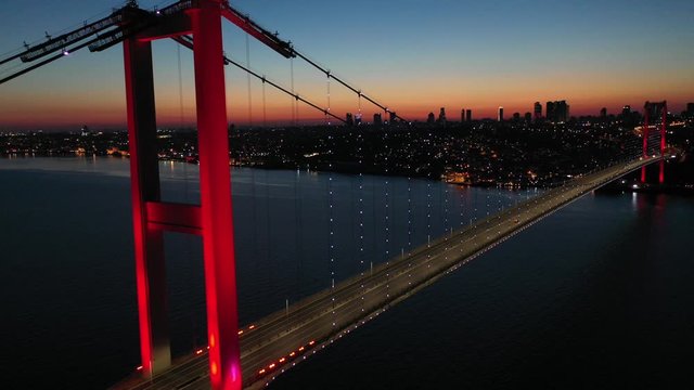 15 Temmuz Sehitler Koprusu Sunset Aerial Drone View at Covid-19 Isolation Days