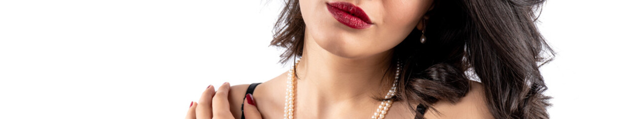 woman wearing pearl diamond necklace