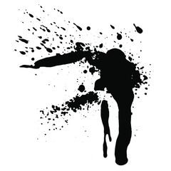 A large vector bird that turned out to be a drip of paint. An associative blot to complement decorative pictures. Black silhouette of mud on a white background. Vector stock illustration.