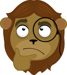 Vector illustration of the face of a cartoon lion thinking