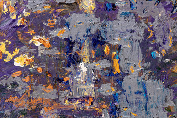Abstract painting fragment with vibrant colors, strong shapes, and brushstrokes textures. Artistic unique painting.