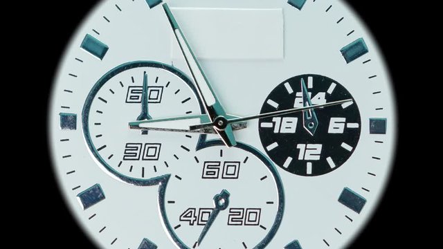 Zoom to simple watch dial close-up. Business timer. Wide macro lens view to the time lapse walking countdown minute. Running time concept. 4k