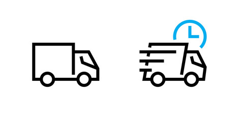 Set fast shipping delivery truck icons. Editable Line Vector. - 345195010