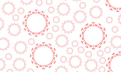 illustration abstract covid, coronavirus, pollen, dust, star, symbol circles red with white background, of various sizes, spreading like aerosol.