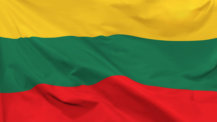 Fragment of a waving flag of the Republic of Lithuania in the form of background, aspect ratio with a width of 16 and height of 9, vector