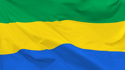 Fragment of a waving flag of the Gabonese Republic in the form of background, aspect ratio with a width of 16 and height of 9, vector