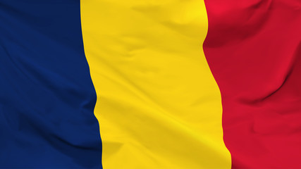 Fragment of a waving flag of the Republic of Chad in the form of background, aspect ratio with a width of 16 and height of 9, vector