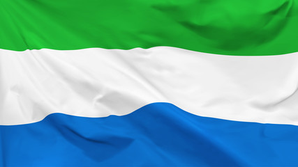 Fragment of a waving flag of the Republic of Sierra Leone in the form of background, aspect ratio with a width of 16 and height of 9, vector
