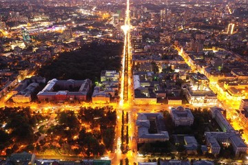 Night city of Kiev aerial view