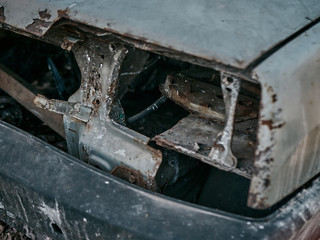 Abandoned and destroyed cars, post-apocalyptic look.