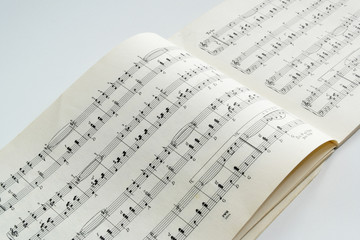 notebook with musical notes, writing music
