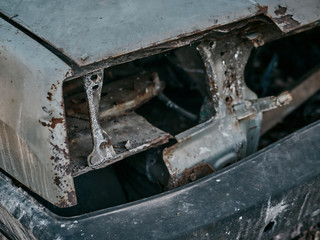 Abandoned and destroyed cars, post-apocalyptic look.