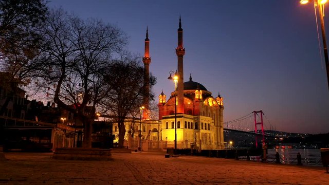 Ortakoy Mosque Sunrise Aerial Drone View at Covid-19 Isolation Days