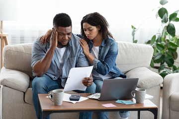 Family Financial Crisis. Depressed Black Couple Not Able To Pay Bills